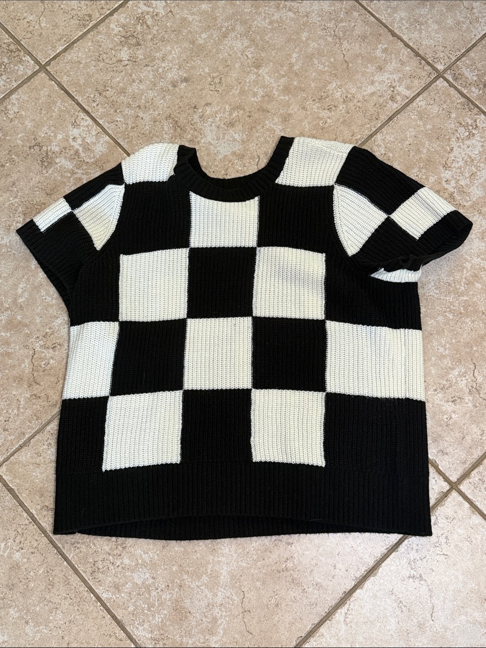 TORRID Black and White Checker Knit Crewneck Sweater